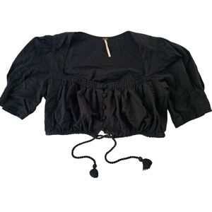 Free People Black Crop Top with Tassel Ties